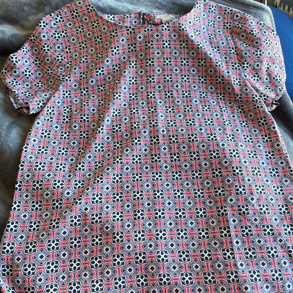 Pink and navy blue patterned j crew top